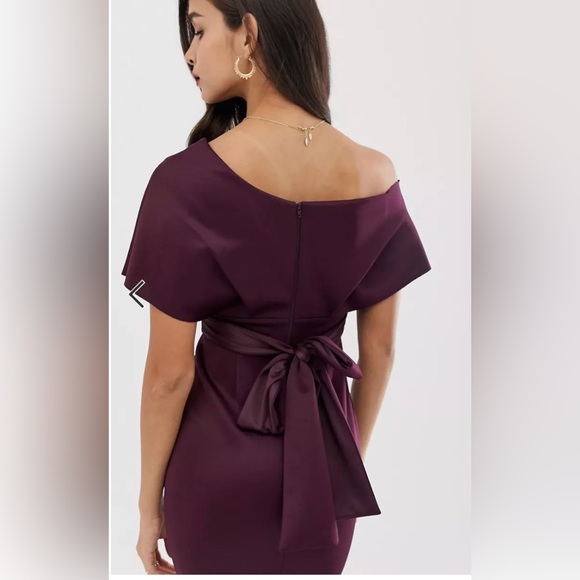 ASOS black fallen shoulder midi pencil dress - Picture 2 of 5